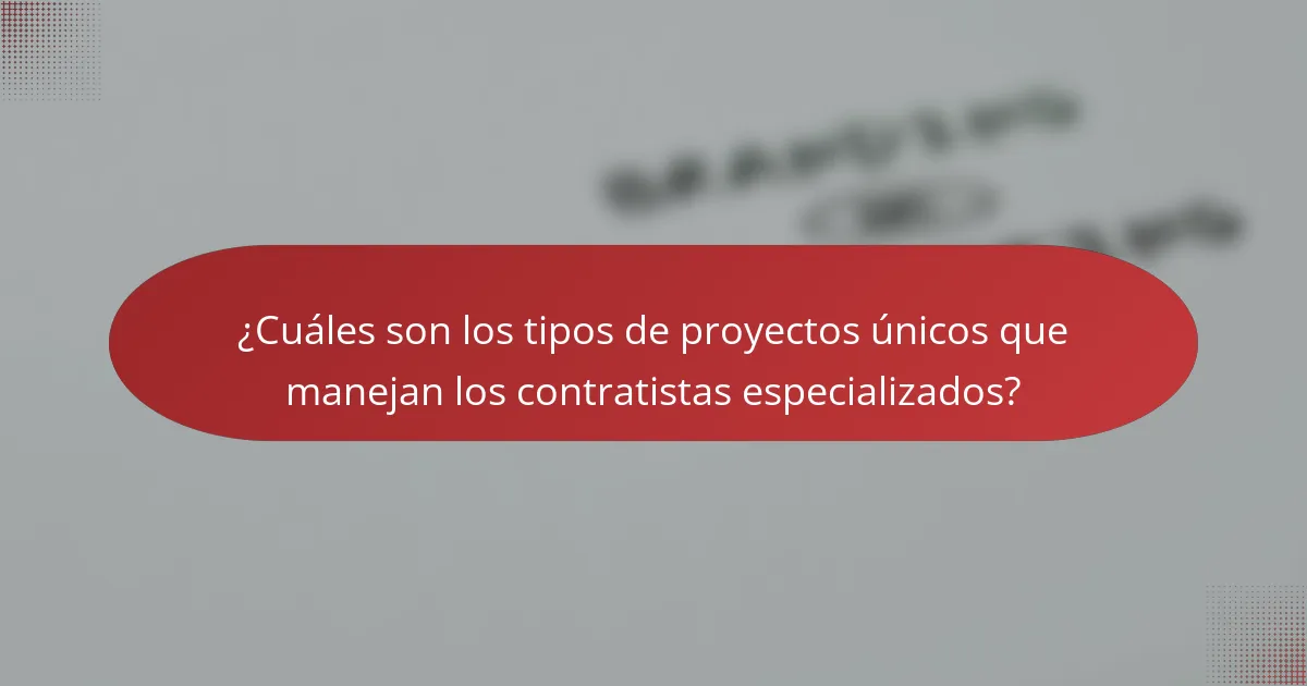 ¿Cuáles son los tipos de proyectos únicos que manejan los contratistas especializados?